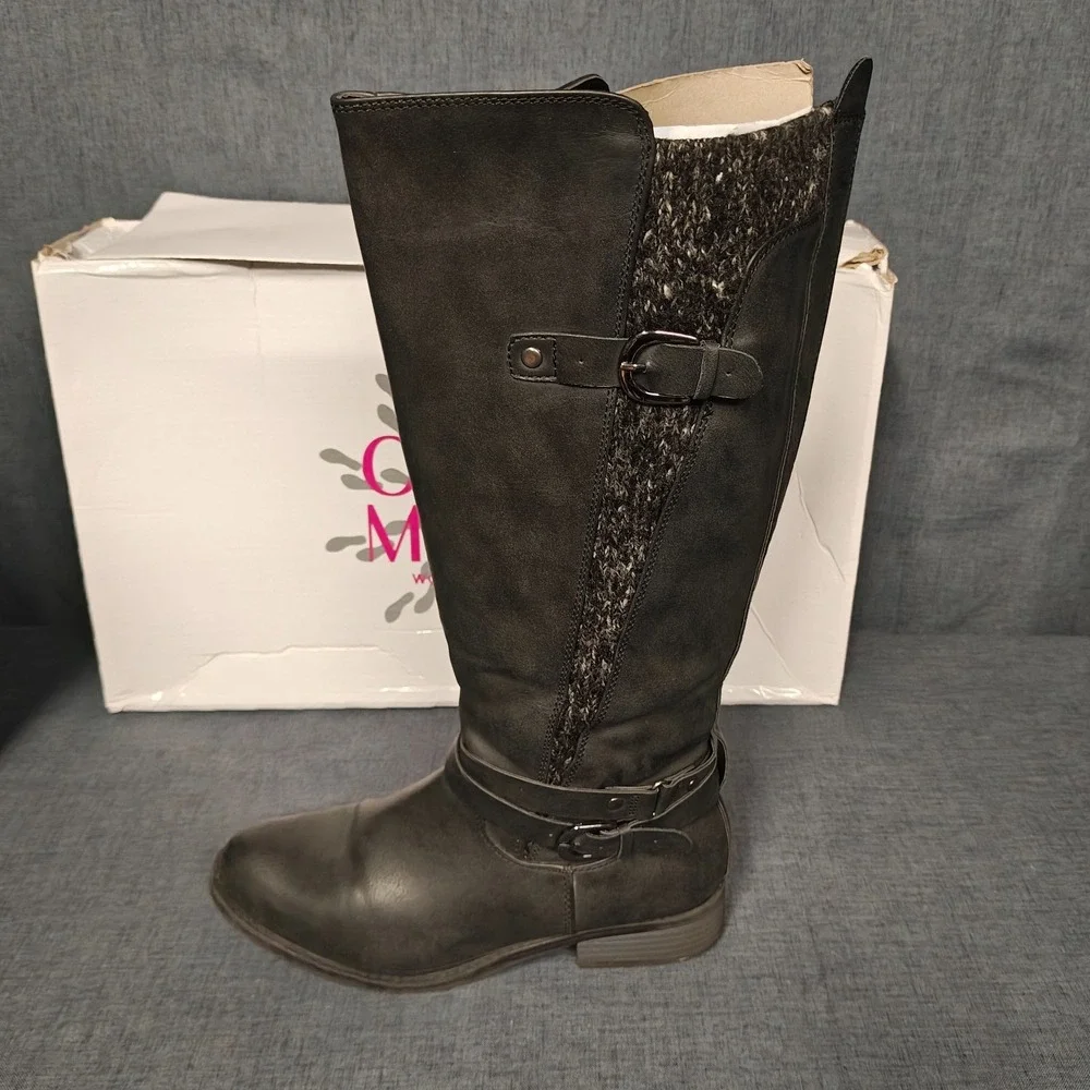 OLIVIA‎ MILLER Womens Black Knee High Boots Size 9 Side Buckle & Zipper